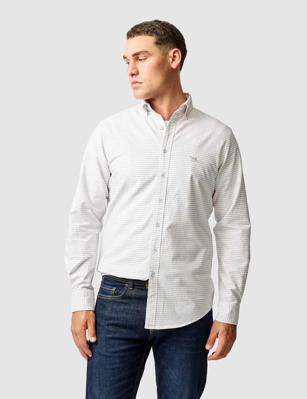 Rodd & Gunn Gunn Slim Fit Pure Cotton Check Oxford Shirt Grey