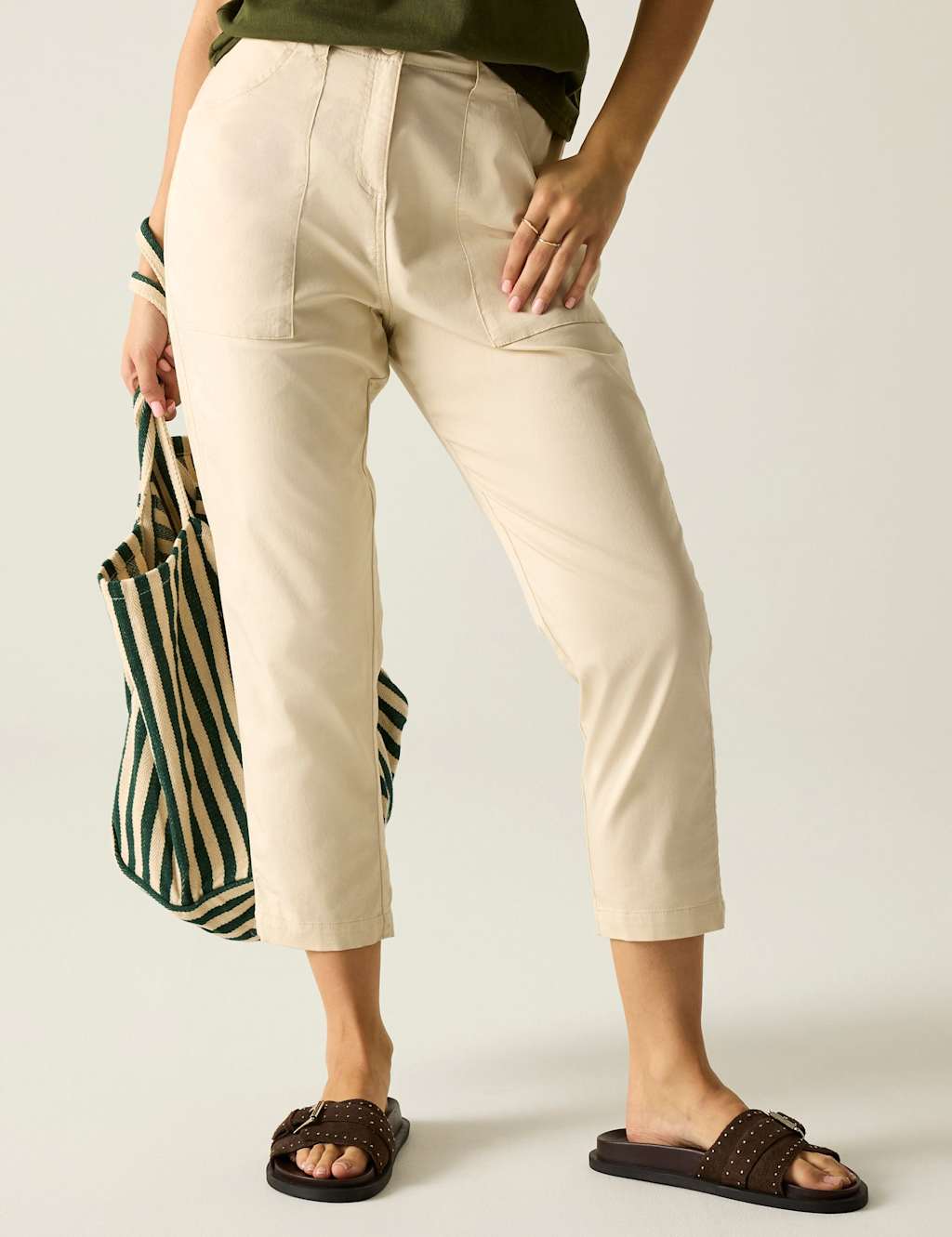 Regatta Women's Shorebella Cotton Blend Straight Leg Cropped Trousers - 12 - Cream - Available at M&S