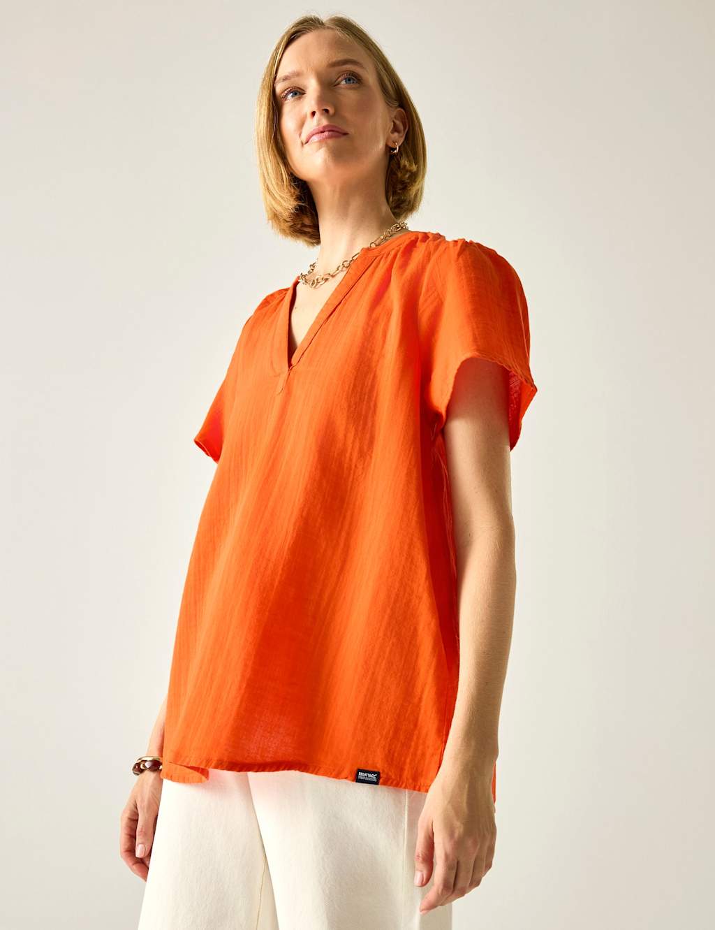 Regatta Women's Selen Pure Cotton V-Neck Popover Blouse - 8 - Orange - Available at M&S