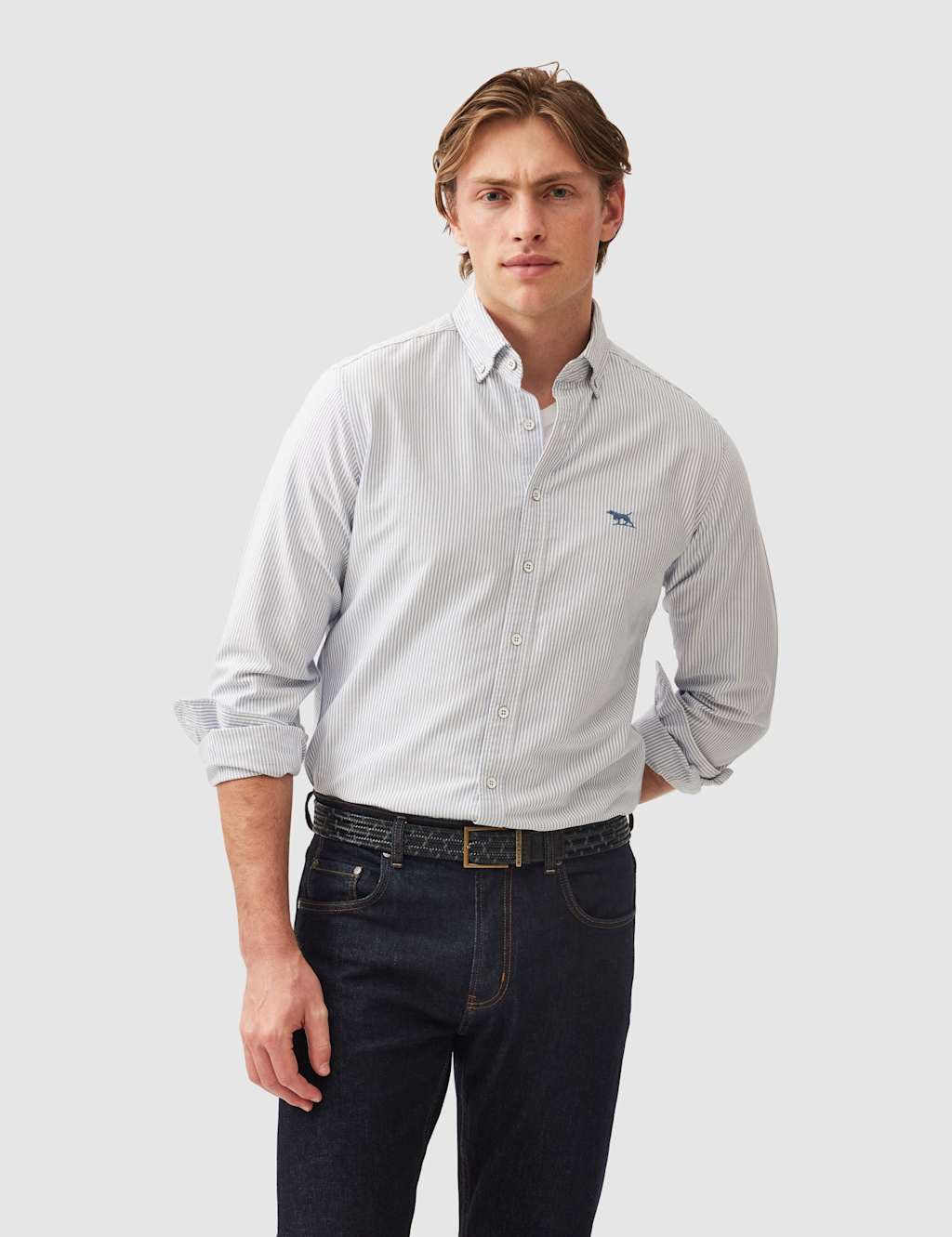 Rodd & Gunn Gunn Slim Fit Pure Cotton Striped Oxford Shirt Medium Blue