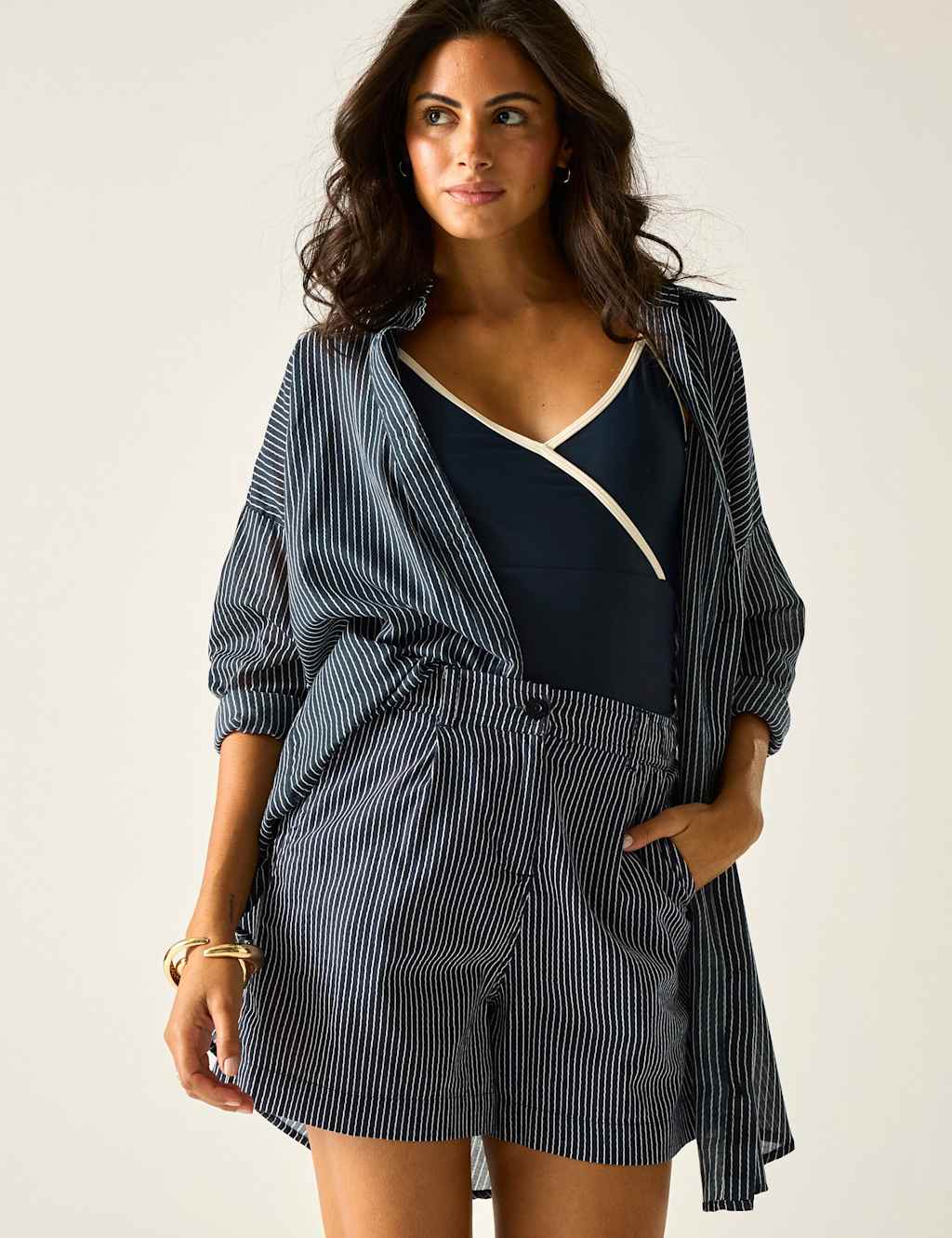 Regatta Women's Sabelle Lyocell Blend Striped Shorts - 12 - Navy Mix - Available at M&S
