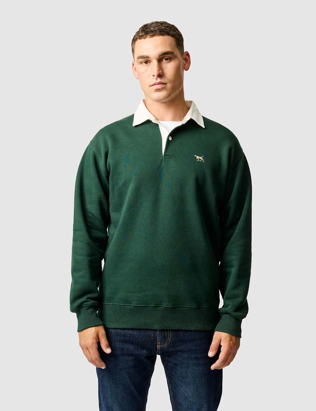 Rodd & Gunn Otago Cotton Rich Rugby Collar Sweatshirt Dark Green