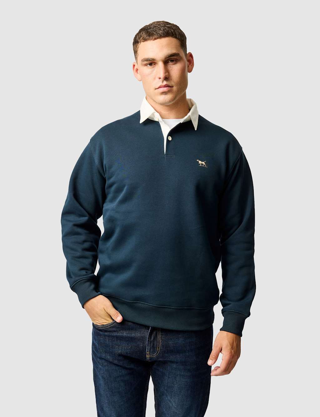 Rodd & Gunn Otago Cotton Rich Rugby Collar Sweatshirt Dark Indigo
