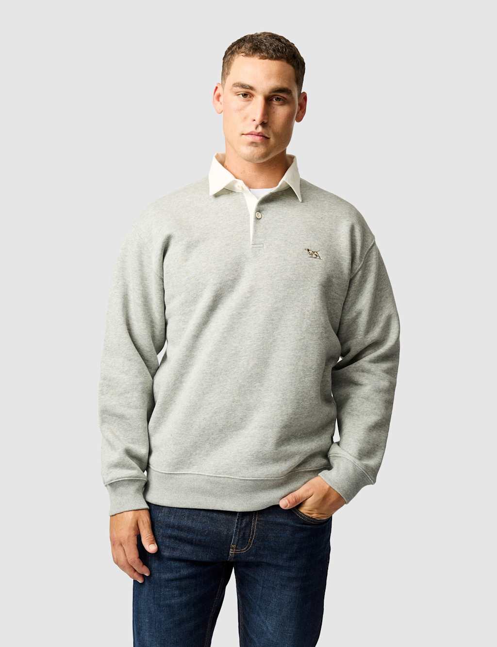 Rodd & Gunn Men's Otago Cotton Rich Rugby Collar Sweatshirt - M - Grey - Available at M&S