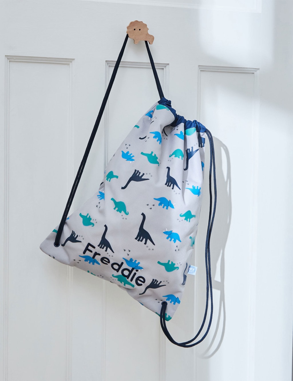 Grey Dinosaur Print Drawstring Bag