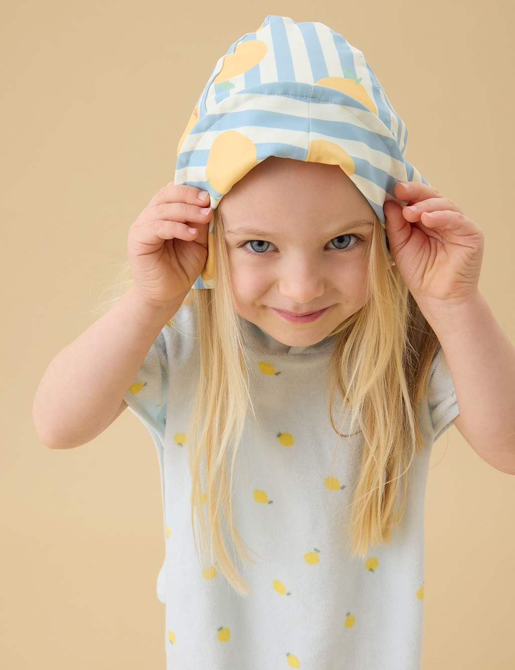 Mori Girls Striped Lemon Sun Hat (0-4 Yrs) - 3-4 Years - Blue Mix - Available at M&S