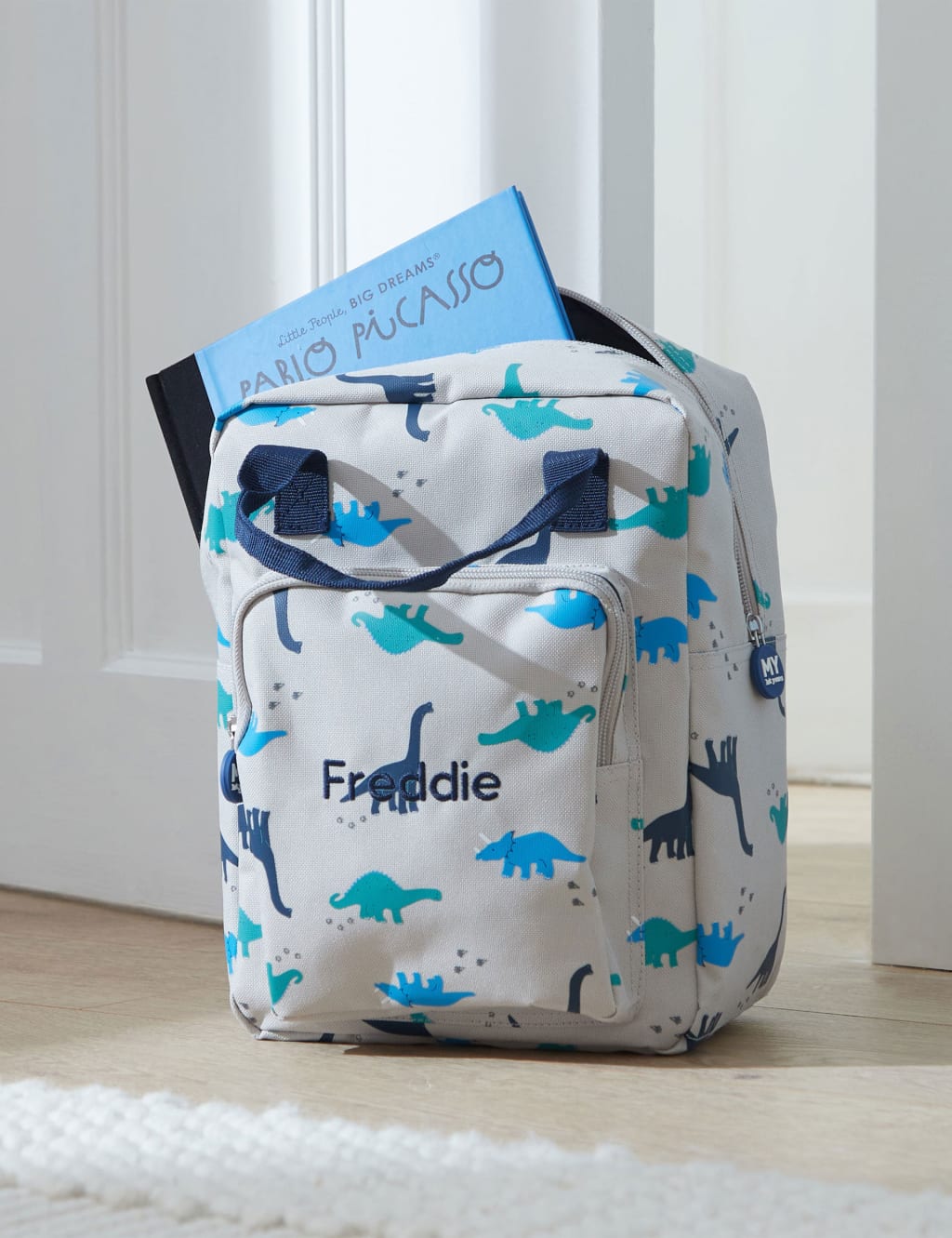 Grey Dinosaur Medium Backpack