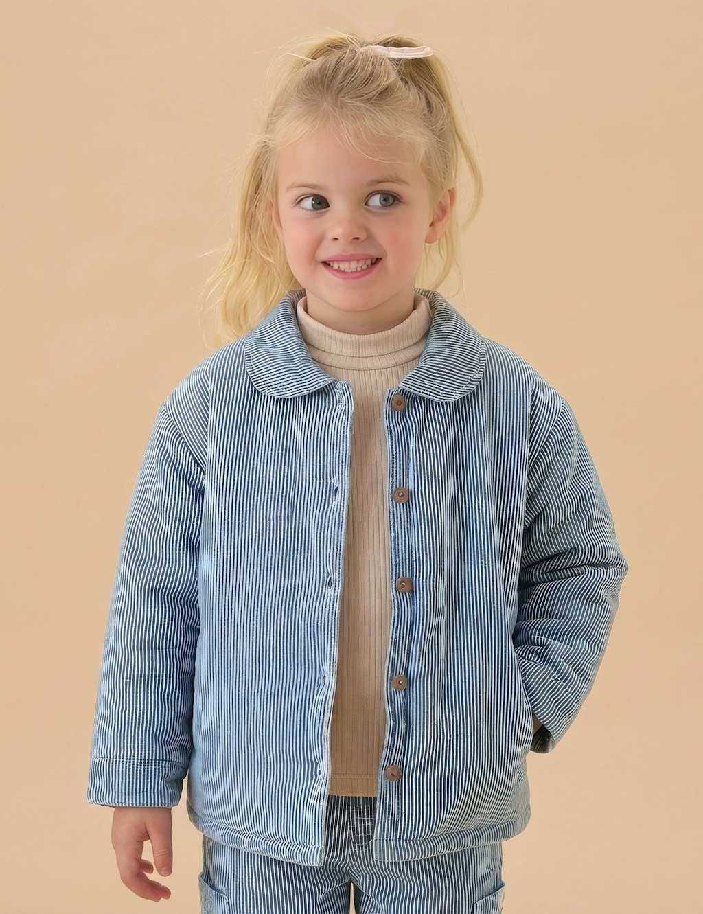 Mori Kids Denim Striped Quilted Jacket (3 Mths-6 Yrs) - 12-18 Months - Blue Denim - Available at M&S
