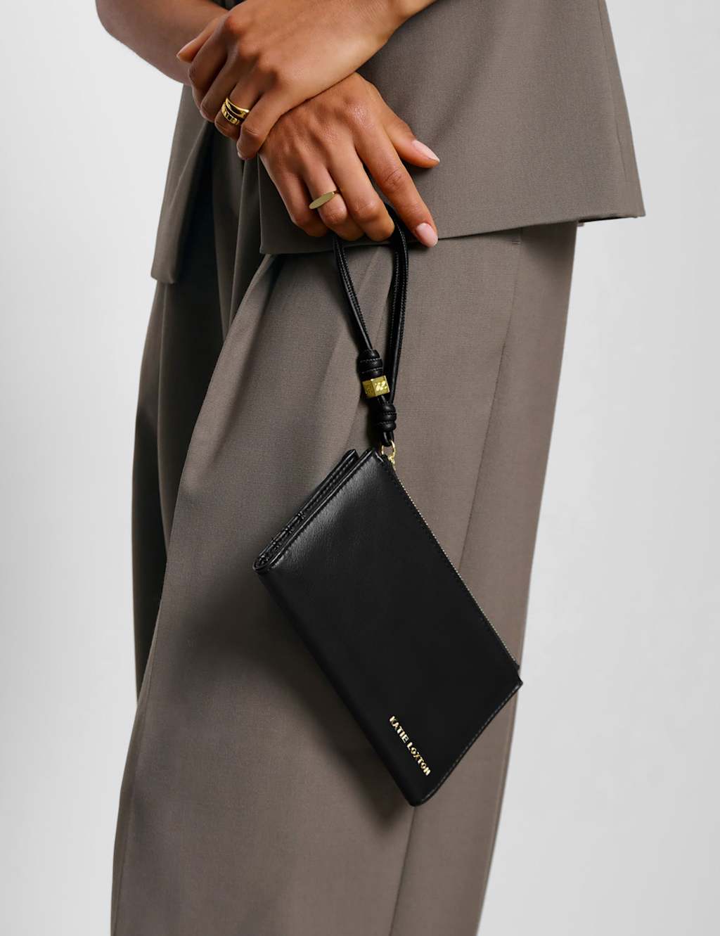 Katie Loxton Faux Leather Braided Wristlet Purse Black