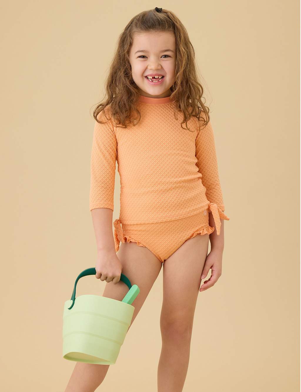 Mori Girls 2 Piece Frill Long Sleeve Tankini (0-5 Yrs) - 3-4 Years - Coral - Available at M&S