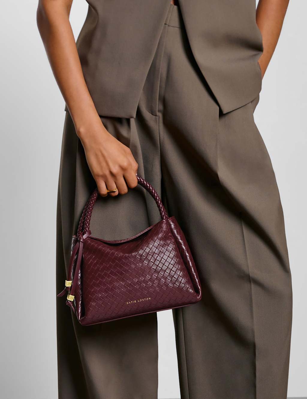 Katie Loxton Woven Top Handle Grab Bag Cherry Red