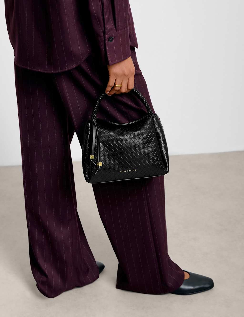 Katie Loxton Woven Top Handle Grab Bag Black