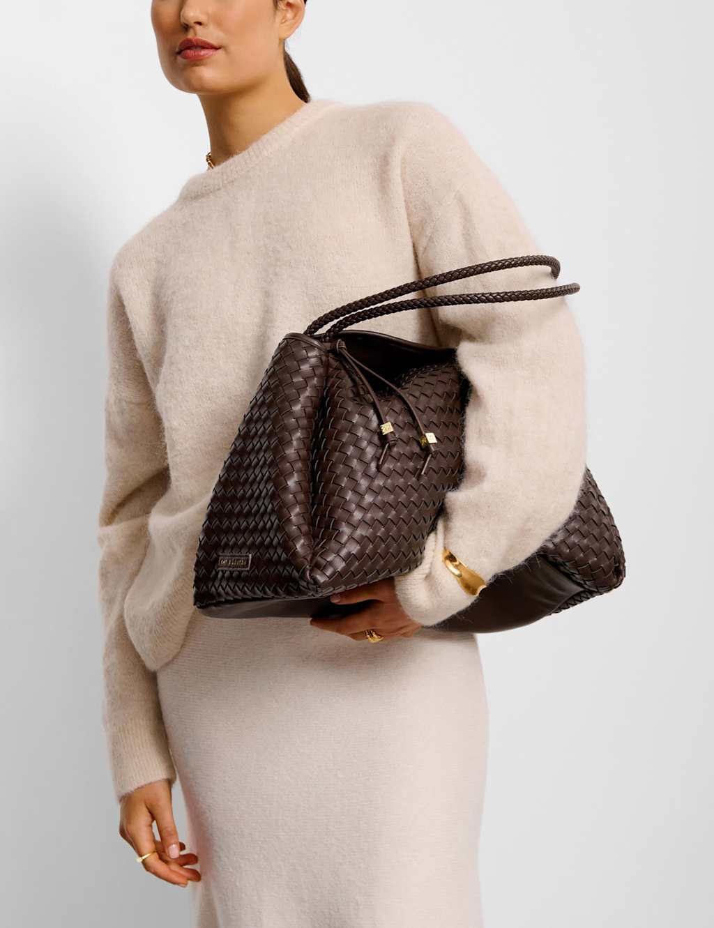 Katie Loxton Woven Shoulder Bag Chocolate