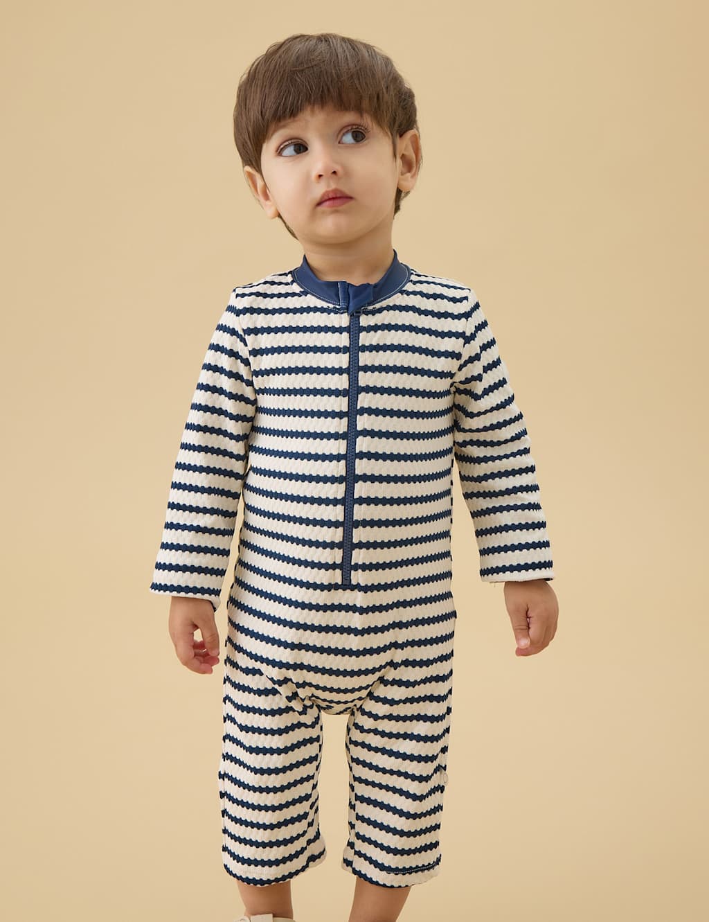 Mori Kids Striped All In One Swimsuit (0-18 Mths) - 3-6 Months - Navy Mix - Available at M&S