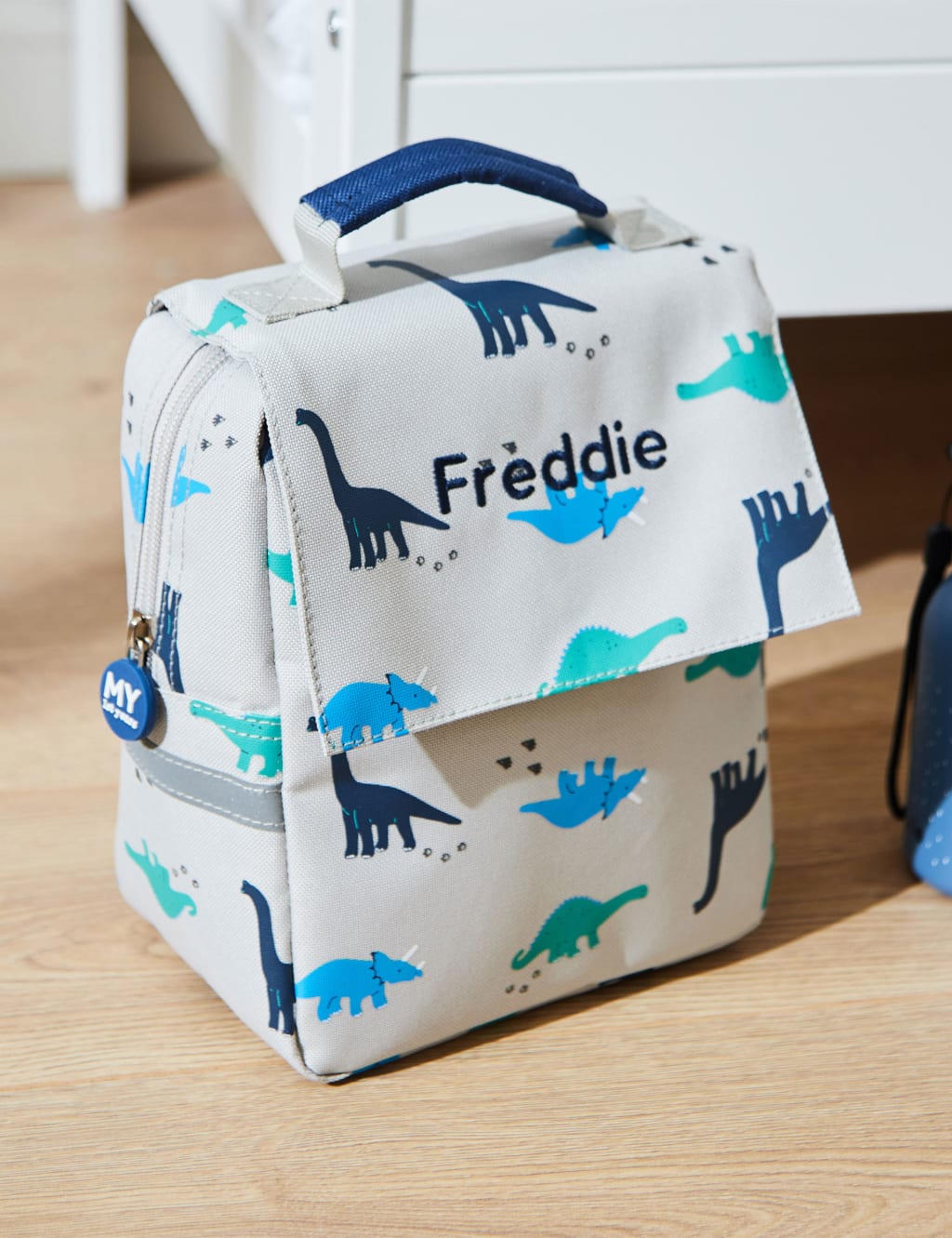 Grey Dinosaur Print Lunch Bag