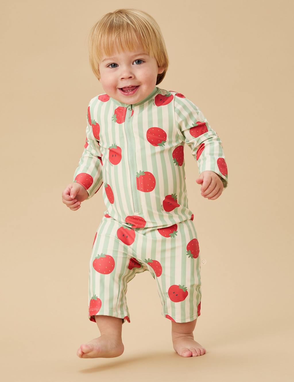 Mori Kids Strawberry Print Swim All In One (0-24 Mths) - 18-24 Months - Green - Available at M&S