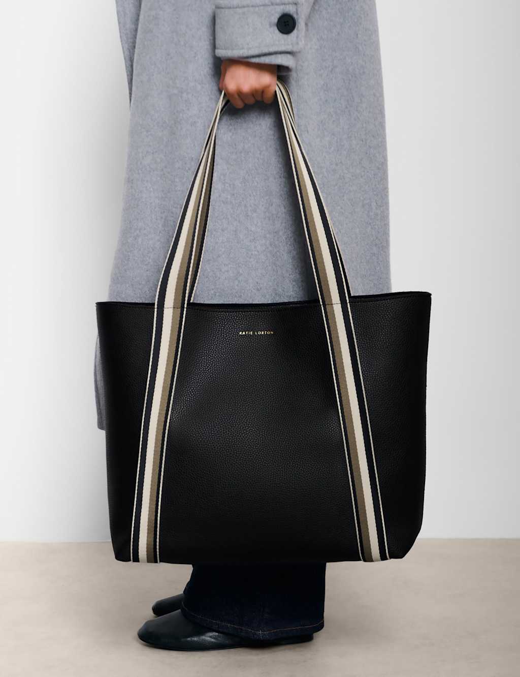 Katie Loxton Striped Handle Tote Bag Black