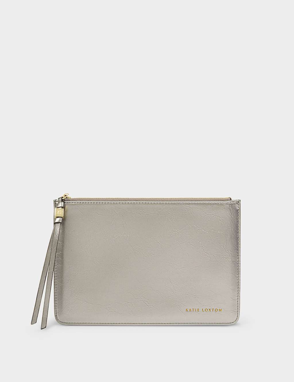 Katie Loxton Faux Leather Tassel Charm Pouch Purse Silver Grey