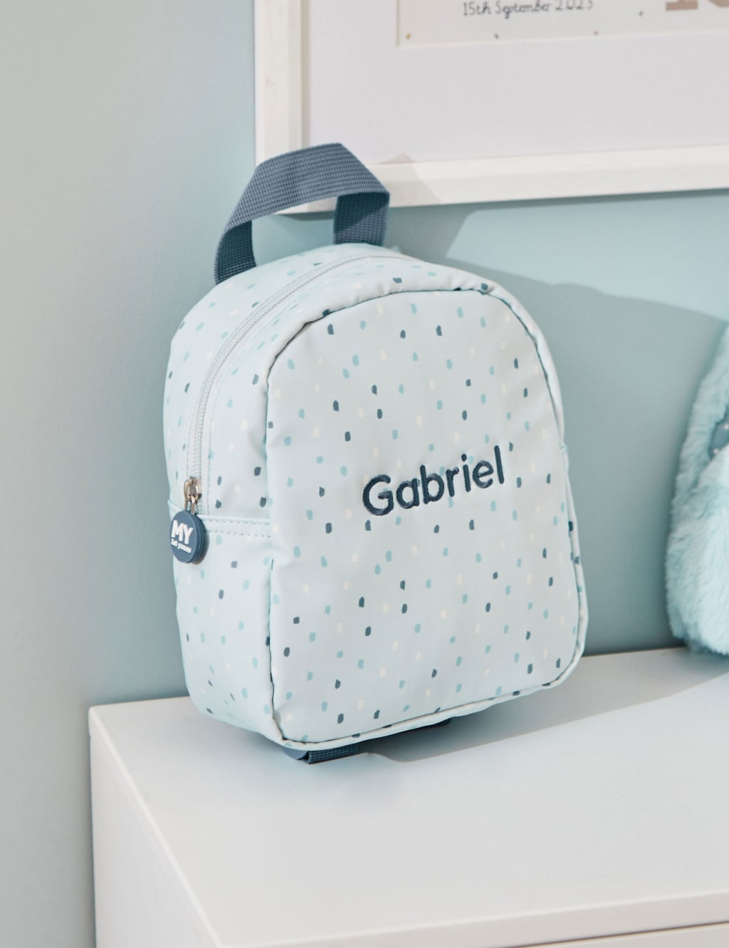 My 1st Years Personalised Polka Dot Tiny Backpack Blue