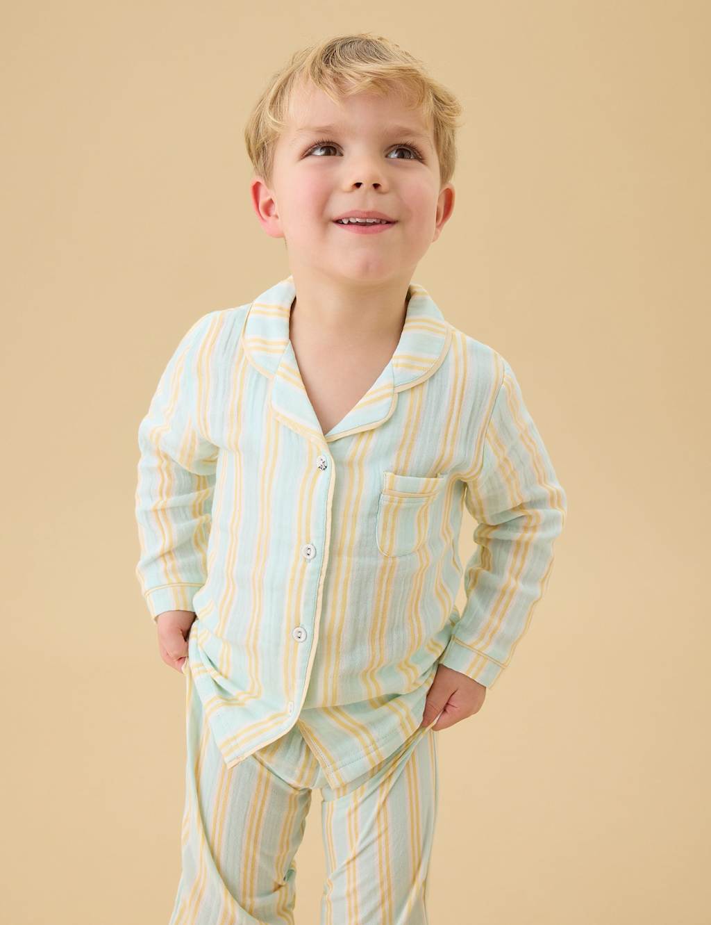 Mori Kids Pure Cotton Striped Pyjamas (0-8 Yrs) - 2-3 Years - White Mix - Available at M&S