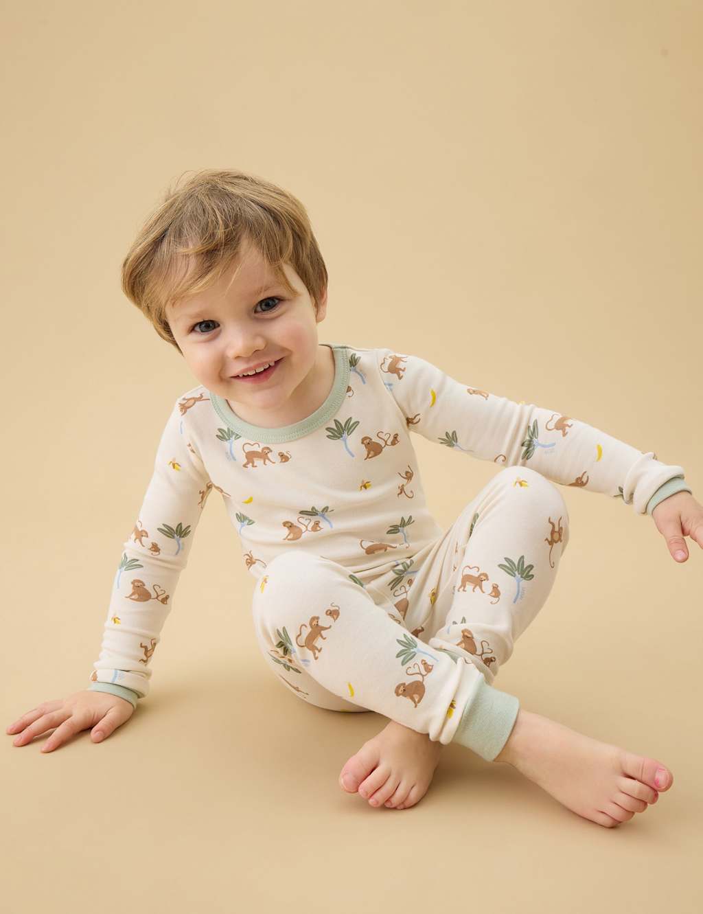Mori Kids Cotton Blend Monkey Pyjamas (0-6 Yrs) - 5-6 Years - White Mix - Available at M&S
