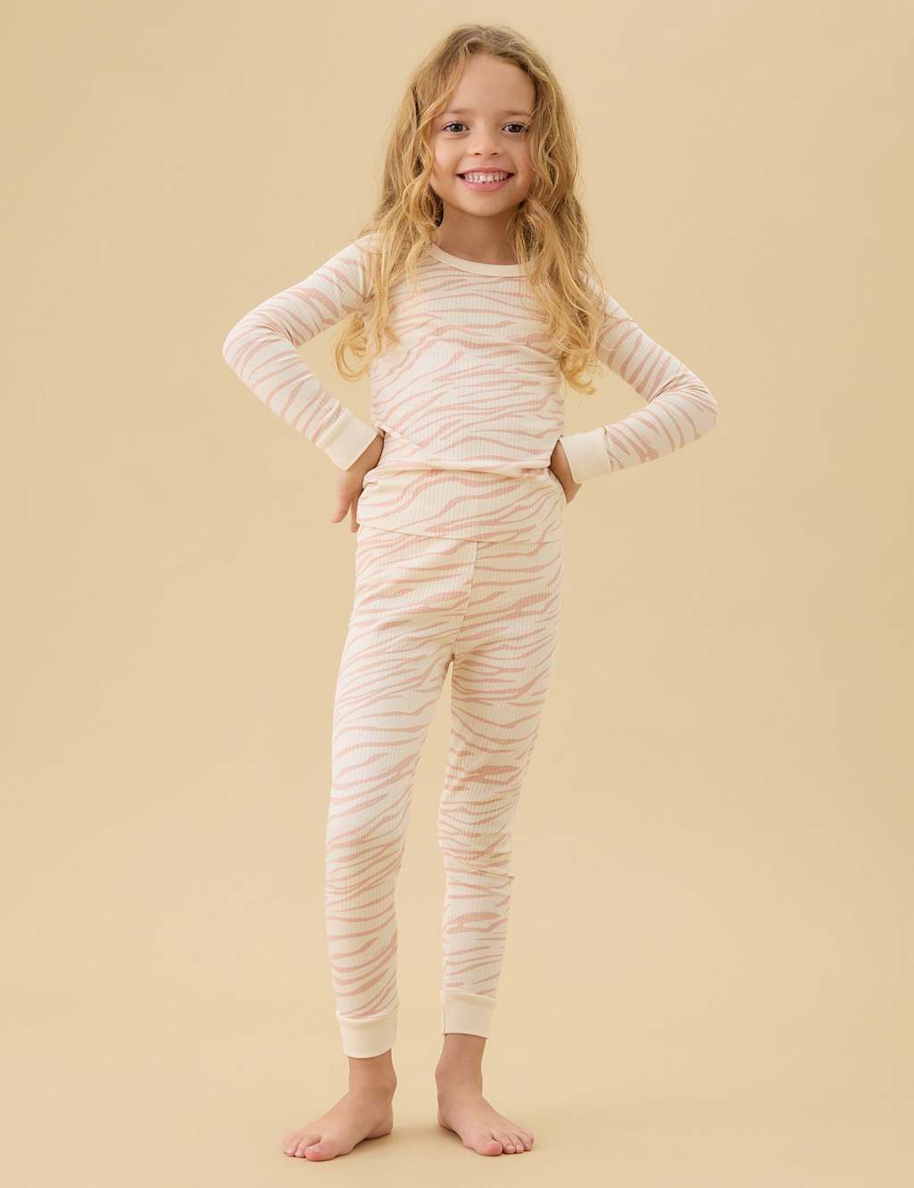 Mori Girls Zebra Print Ribbed Pyjamas with Cotton (6 Mths-6 Yrs) - 5-6 Years - White Mix - Available at M&S