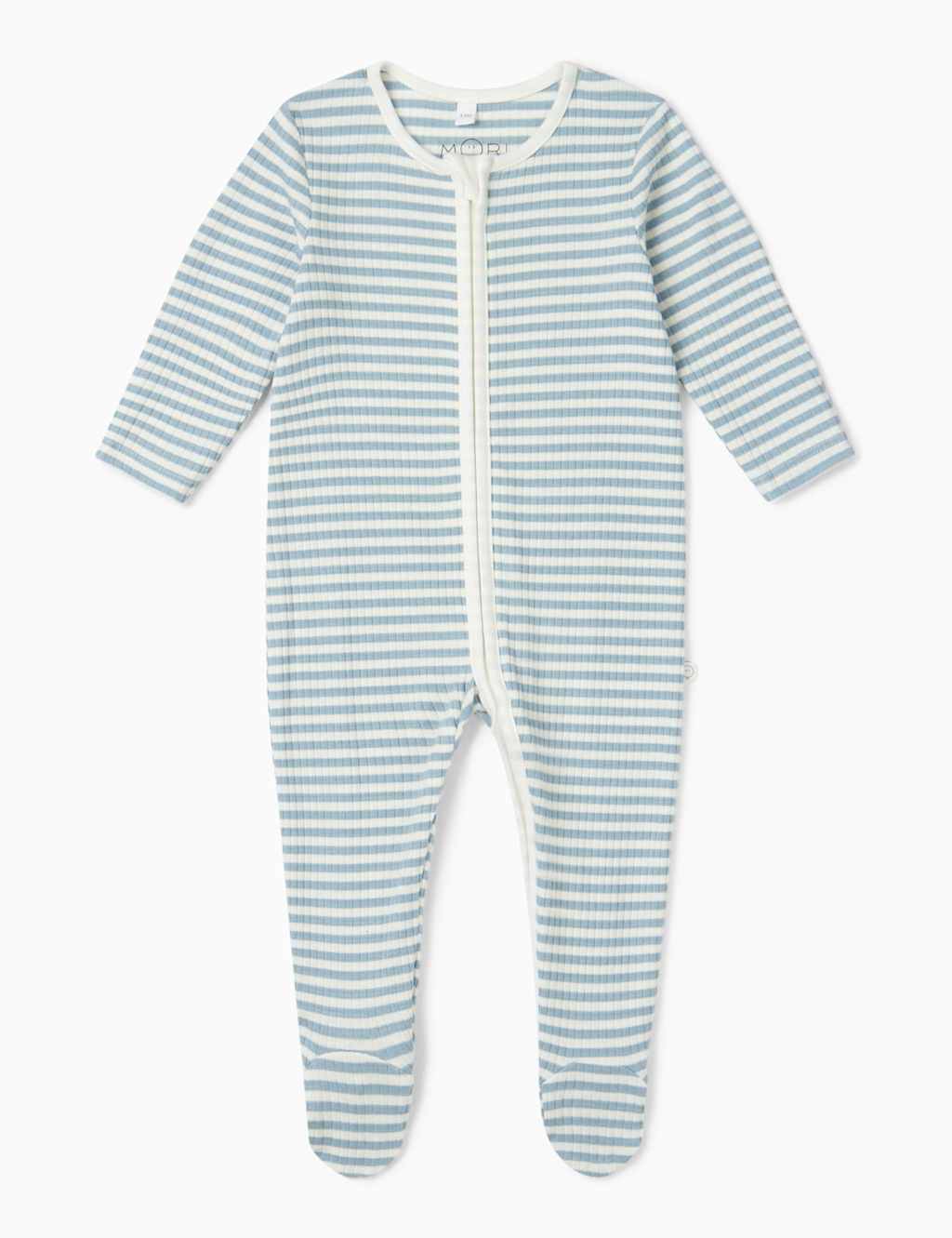 Mori Kids Striped Ribbed Sleepsuit with Cotton - Newborn - Blue Mix - Available at M&S