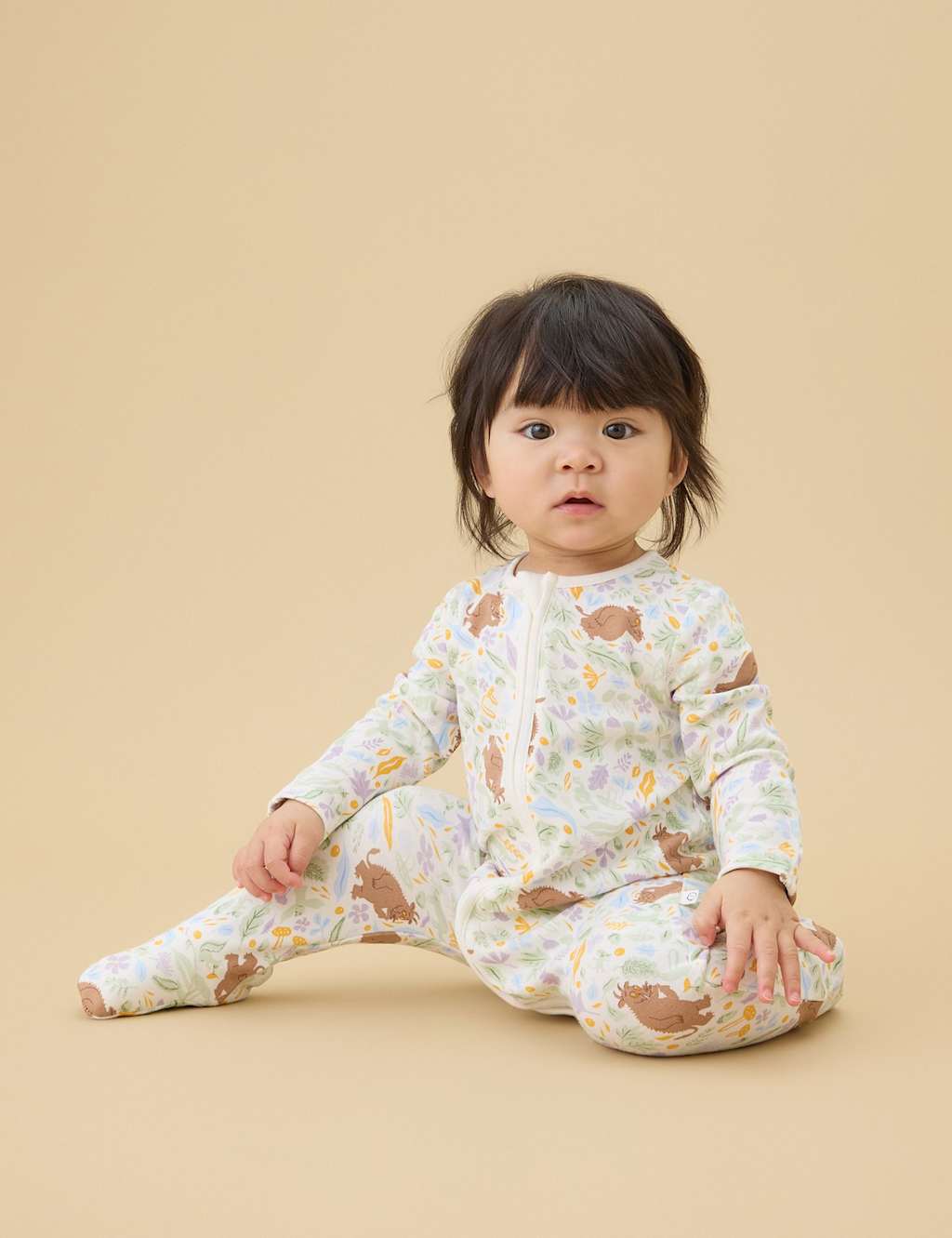 Image of MORI Cotton Blend Gruffalo™ Zip Sleepsuit (7lbs-3 Yrs) White Mix