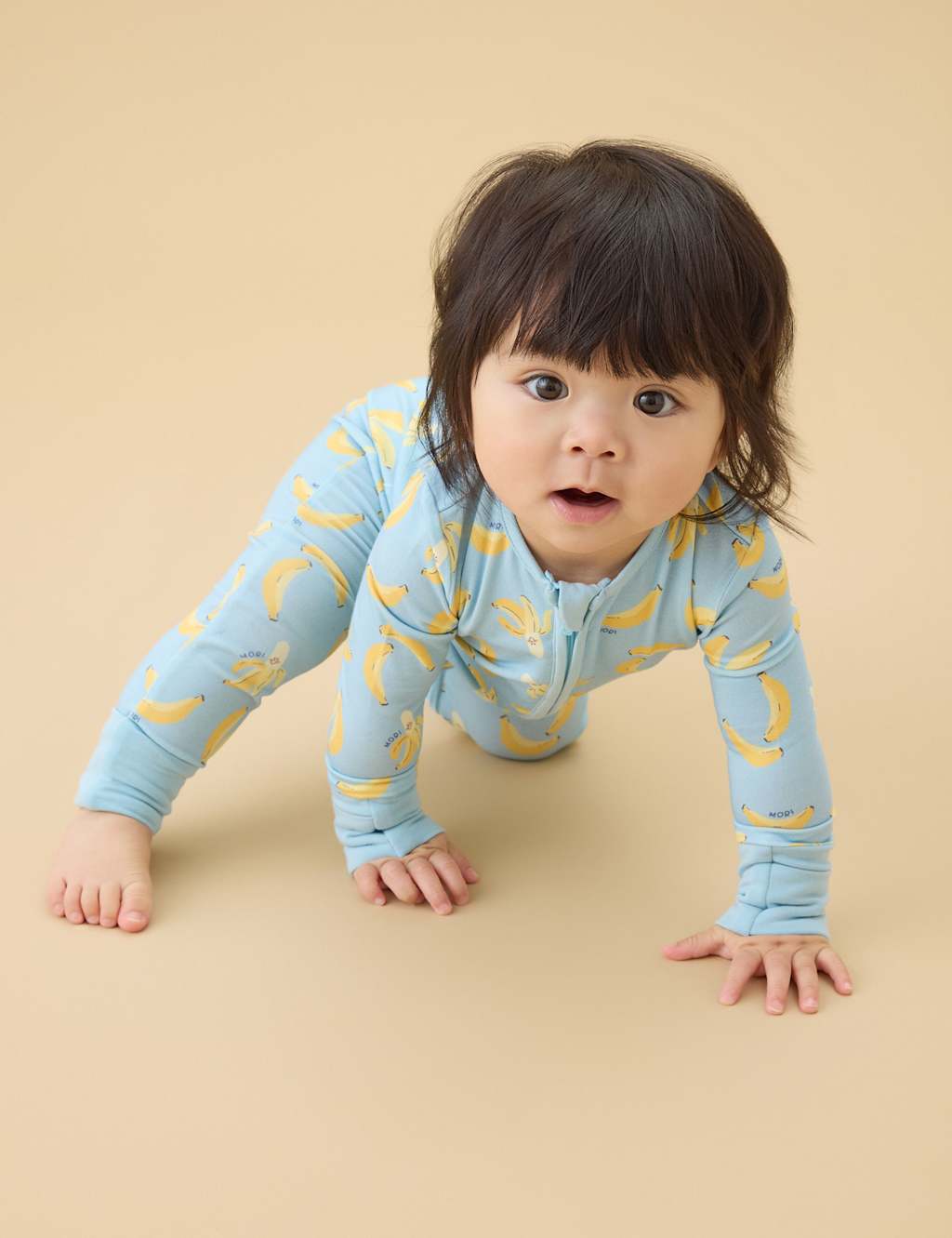Mori Boys Modal Rich Banana Zip Sleepsuit (0-3 Yrs) - 12-18 Months - Blue Mix - Available at M&S