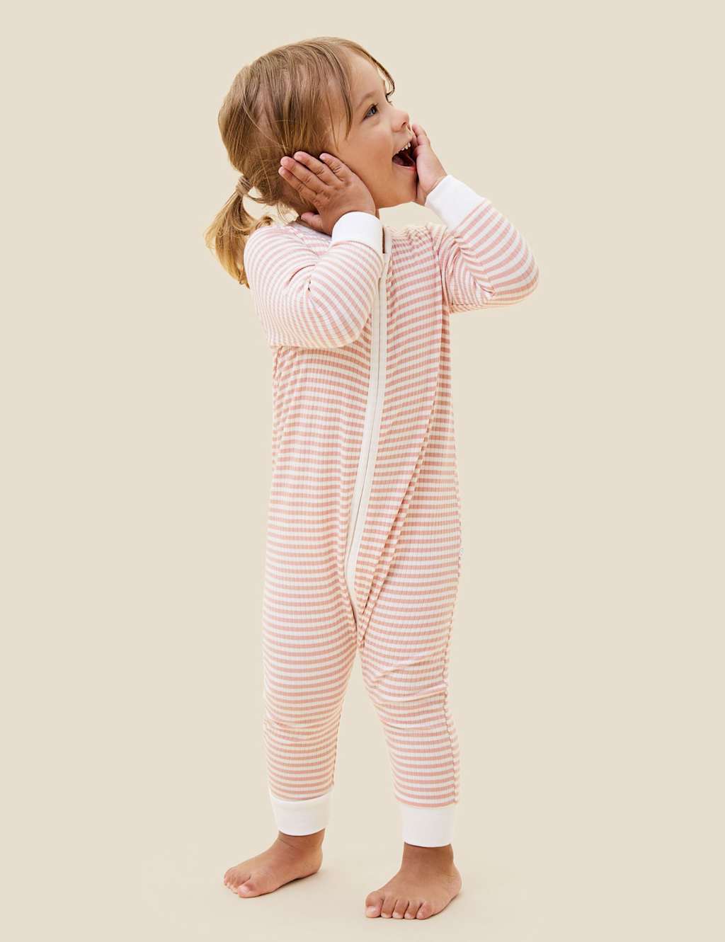 Mori Kids Striped Ribbed Zip Sleepsuit with Cotton (7lbs-24 Mths) - 12-18 Months - Pink Mix - Available at M&S