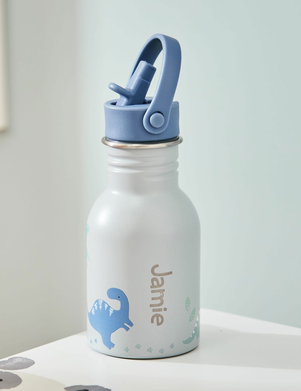 Personalised Grey Dinosaur Water Bottle