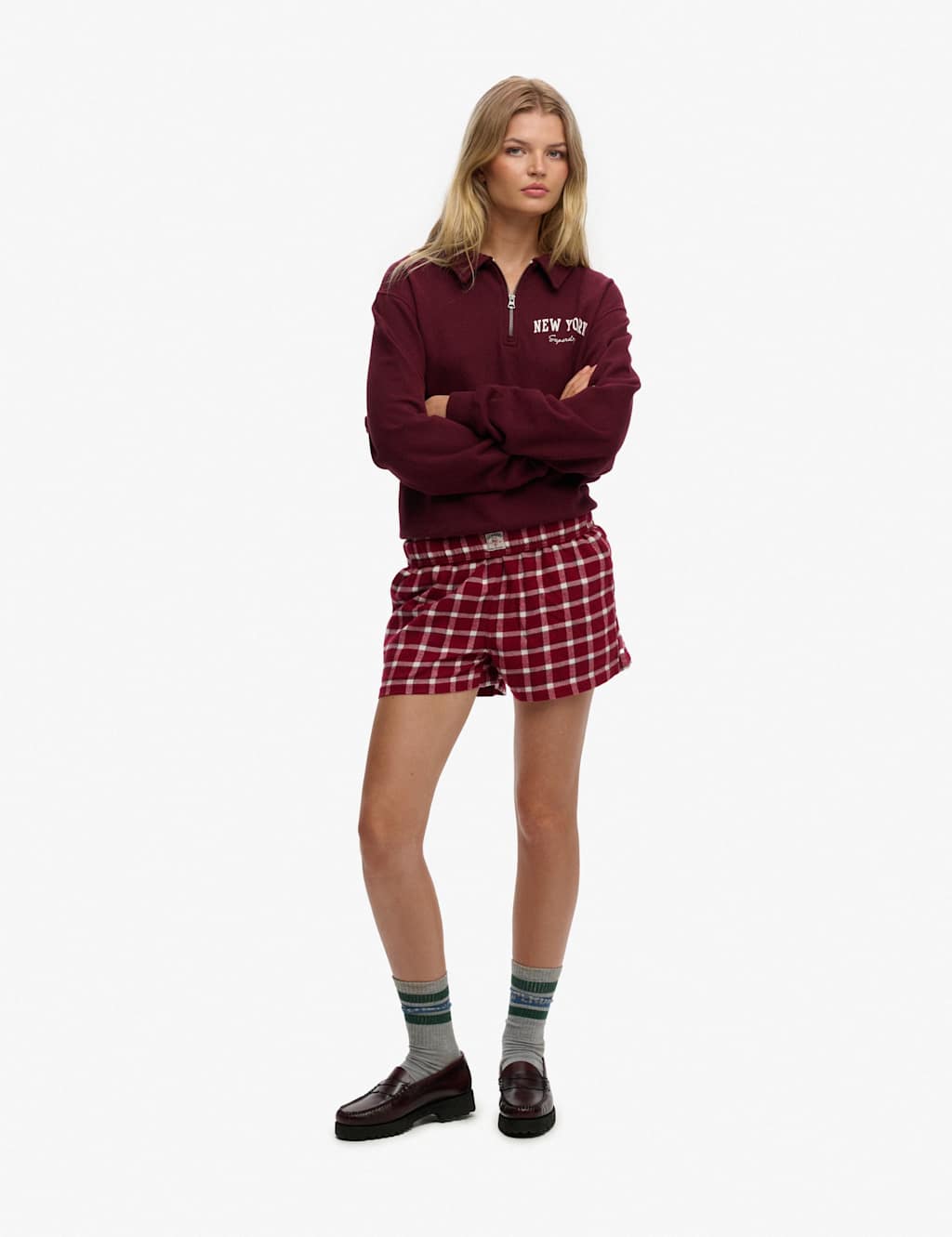 Superdry & Co Women's Brushed Cotton Checked Pyjama Shorts - 8 - Red Mix - Available at M&S