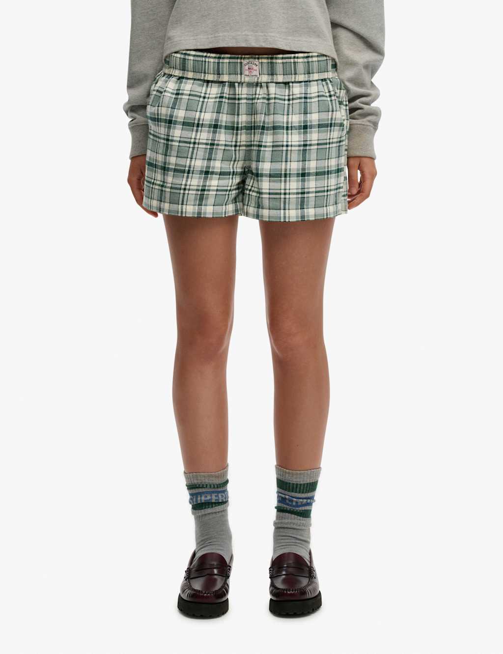 Superdry & Co Women's Brushed Cotton Checked Pyjama Shorts - 10 - Green Mix - Available at M&S