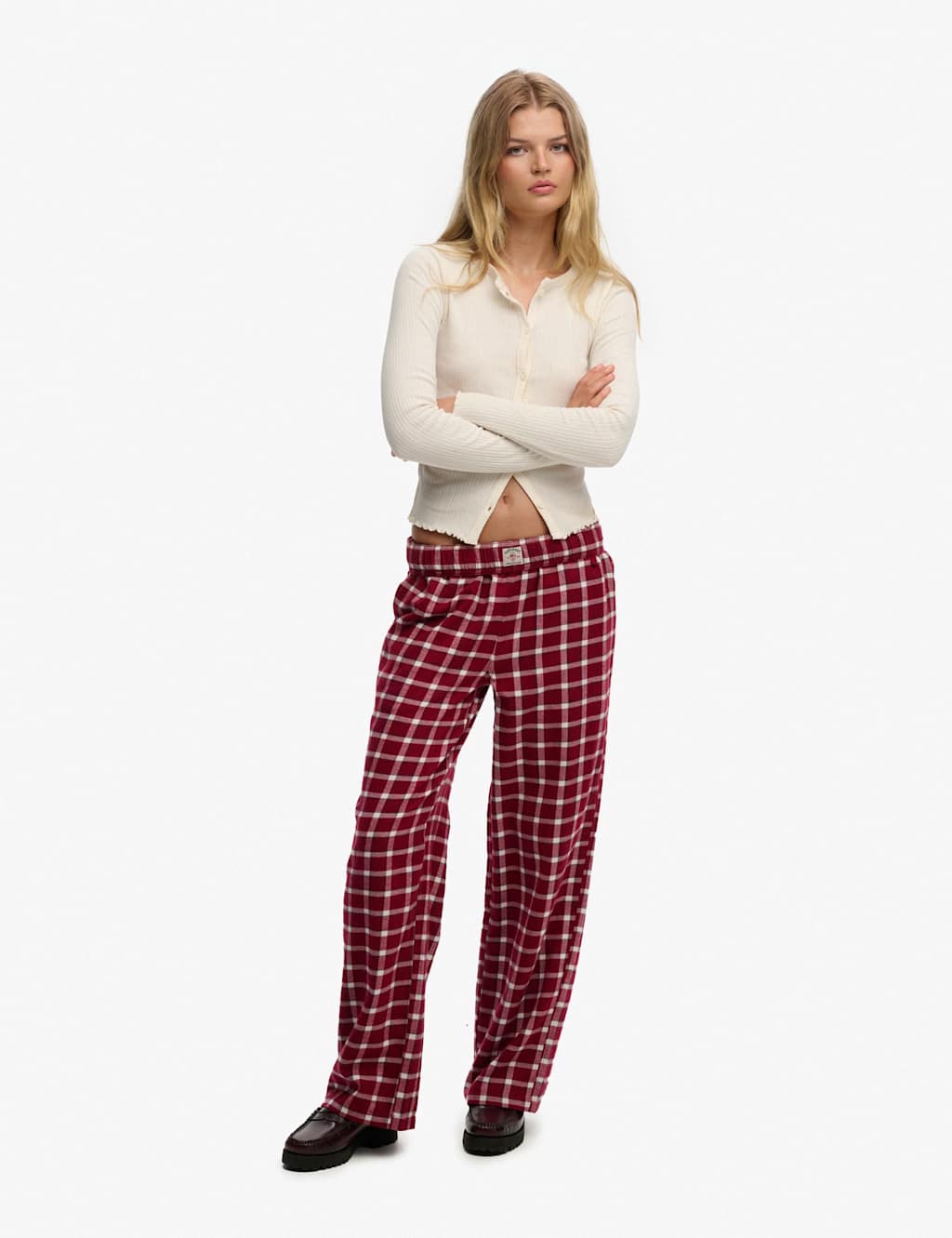 Superdry & Co Women's Brushed Cotton Checked Pyjama Bottoms - 8 - Red Mix - Available at M&S