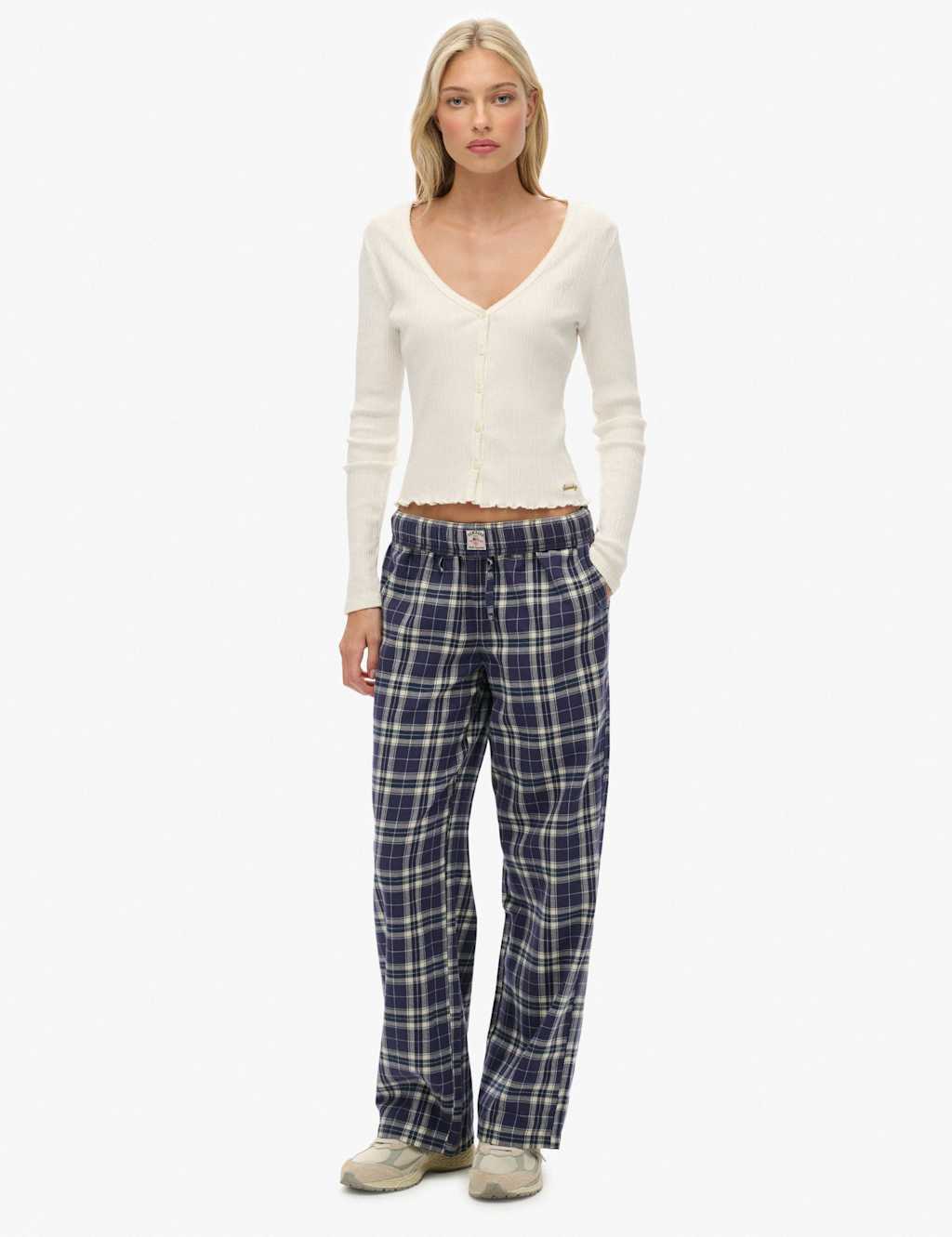 Superdry & Co Women's Brushed Cotton Checked Pyjama Bottoms - 8 - Navy Mix - Available at M&S