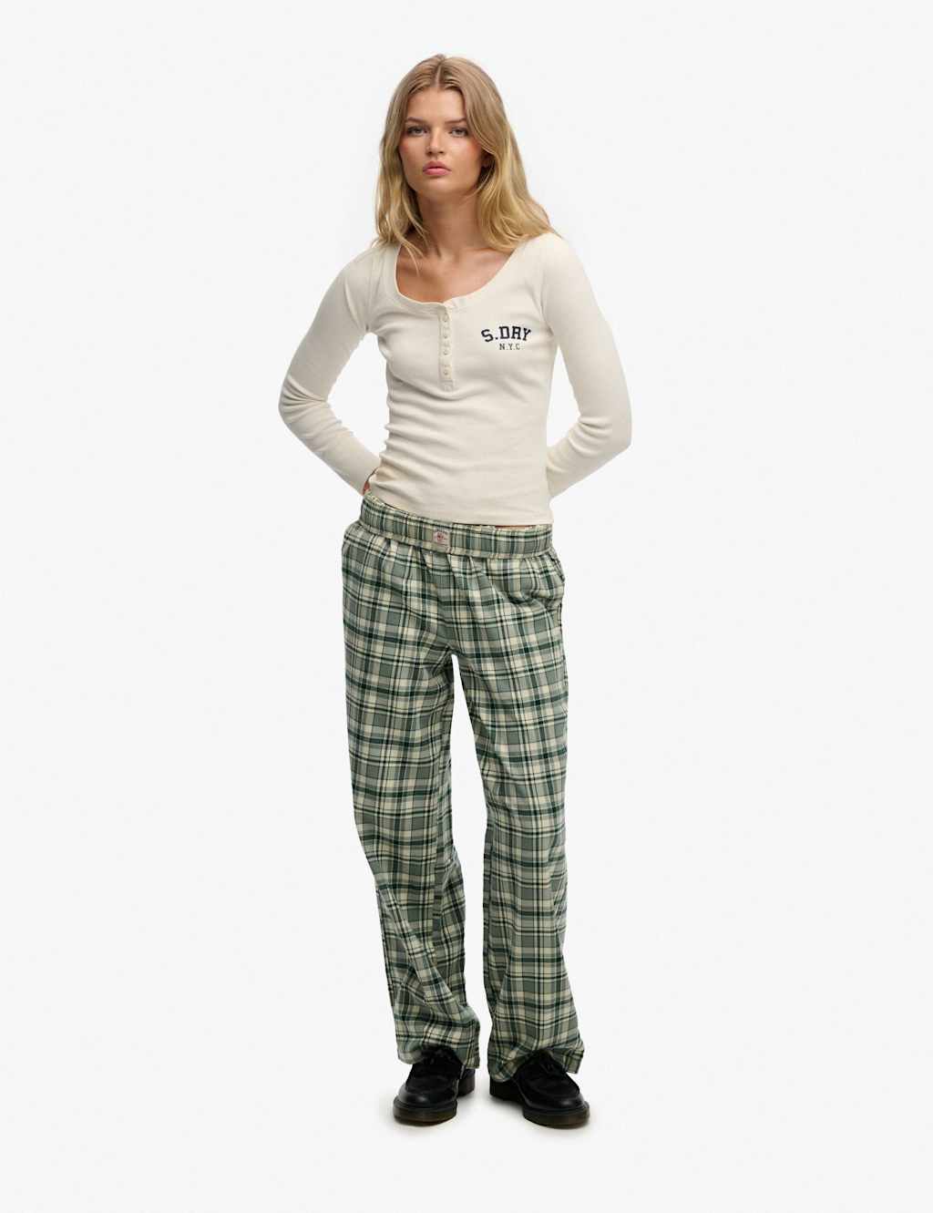 Superdry & Co Women's Brushed Cotton Checked Pyjama Bottoms - 8 - Green Mix - Available at M&S