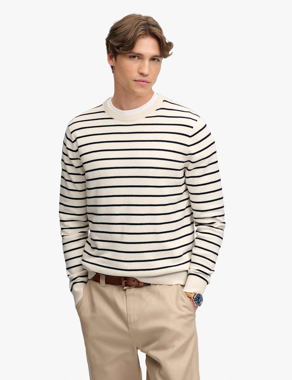 Superdry & Co Men's Pure Cotton Striped Crew Neck Jumper - L - Cream Mix - Available at M&S