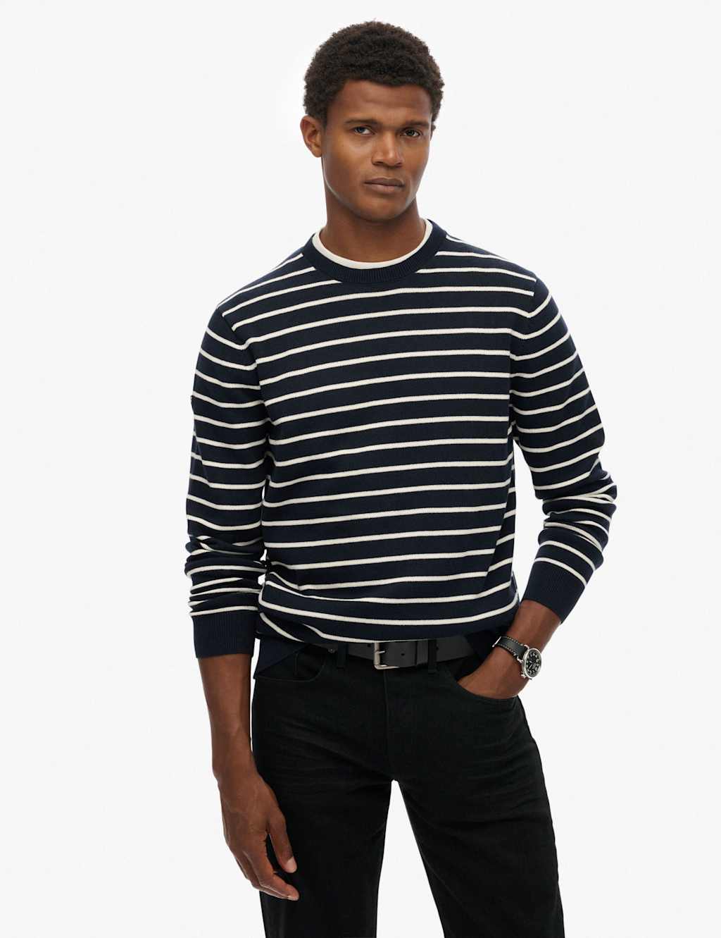 Superdry & Co Men's Pure Cotton Striped Crew Neck Jumper - L - Black Mix - Available at M&S
