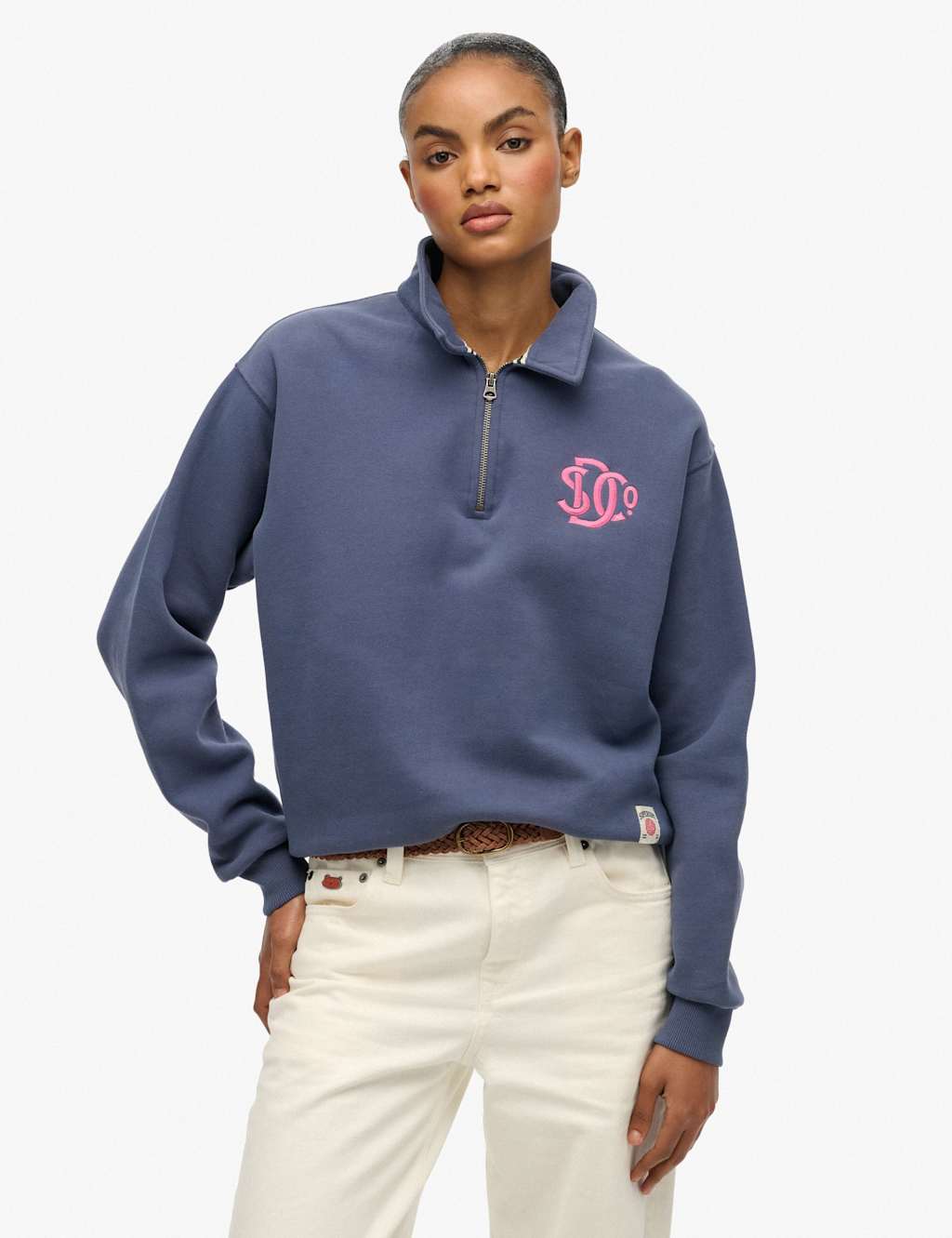Superdry & Co Women's Cotton Rich Collared Half Zip Sweatshirt - 8 - Navy - Available at M&S