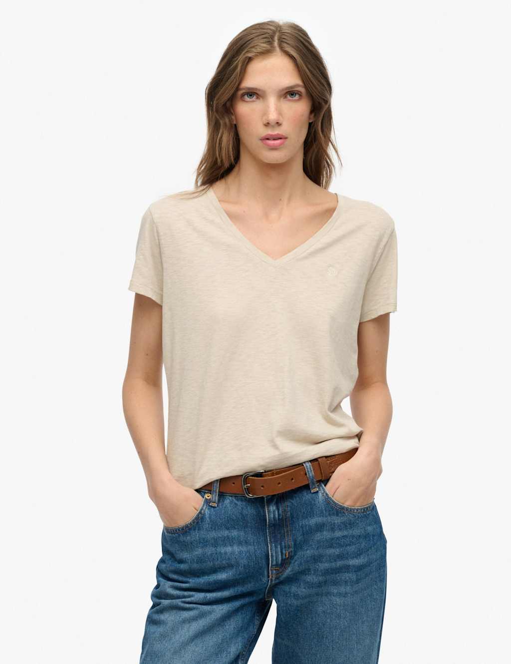 Superdry & Co Women's Cotton Rich V-Neck T-Shirt - 12 - Beige - Available at M&S