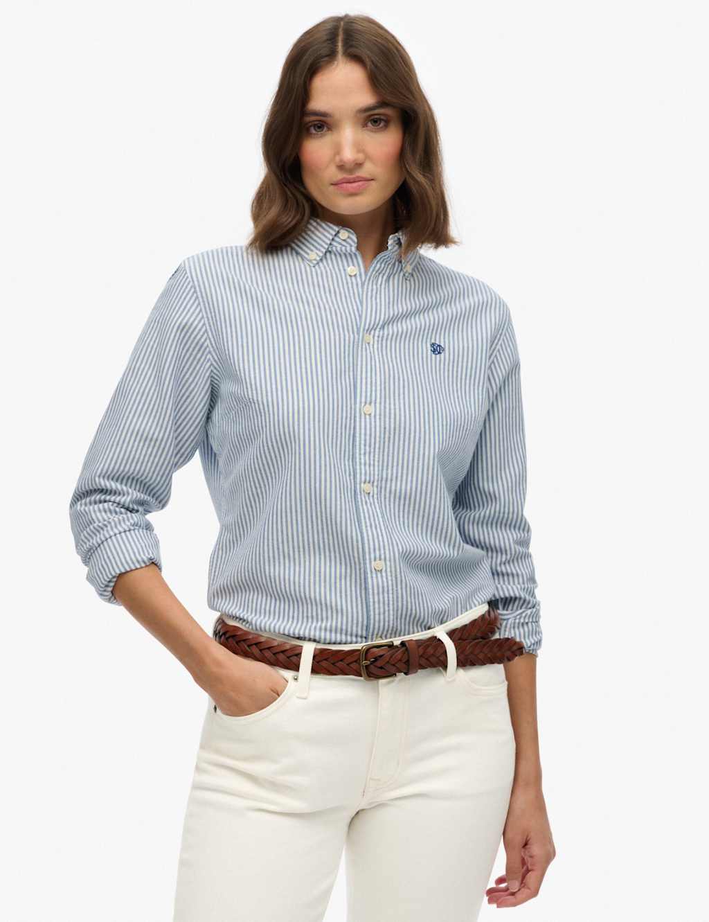 Superdry & Co Women's Pure Cotton Striped Button Through Shirt - 14 - Blue Mix - Available at M&S