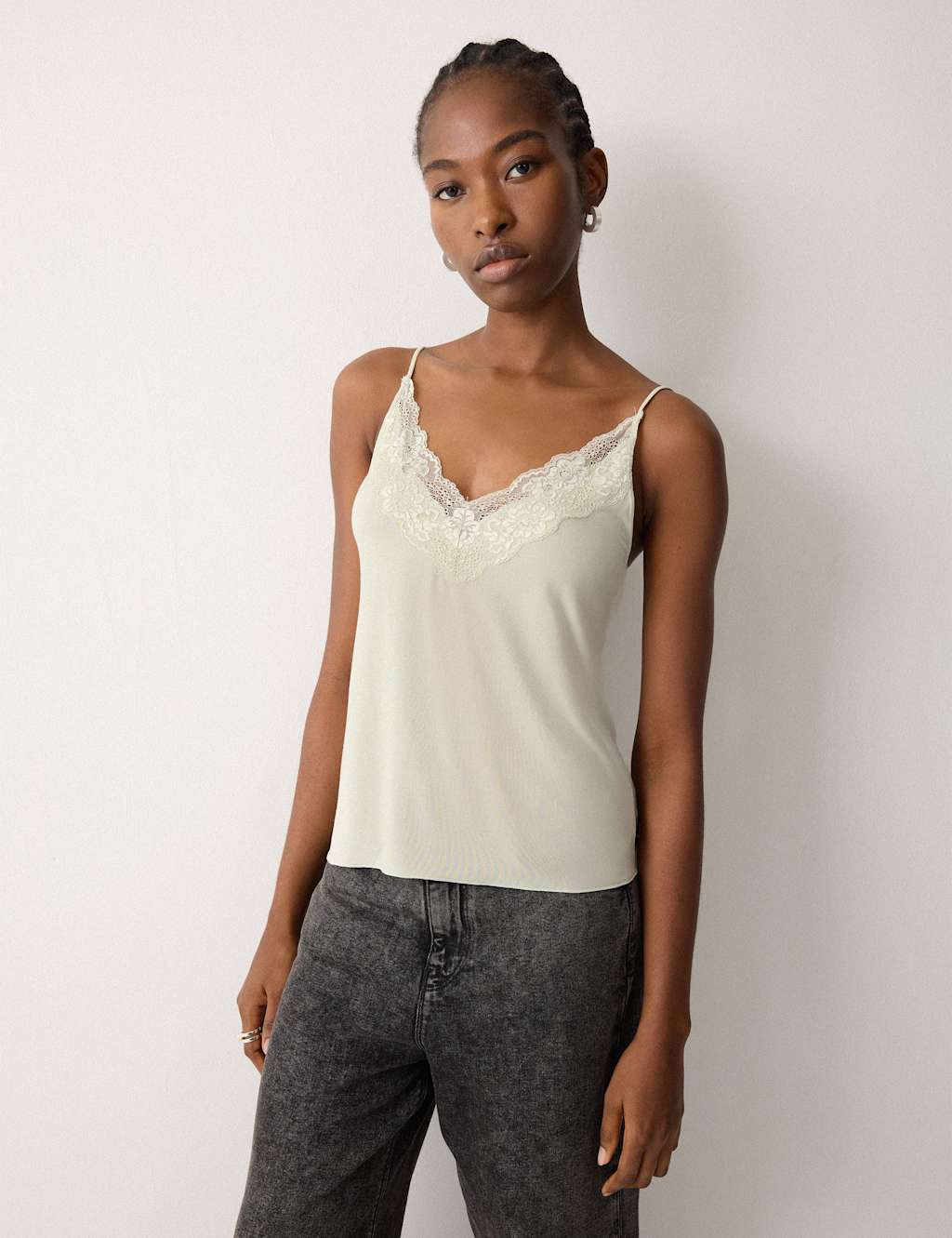 Jigsaw Women's Modal Rich V-Neck Lace Trim Cami Top - Small - Green - Available at M&S