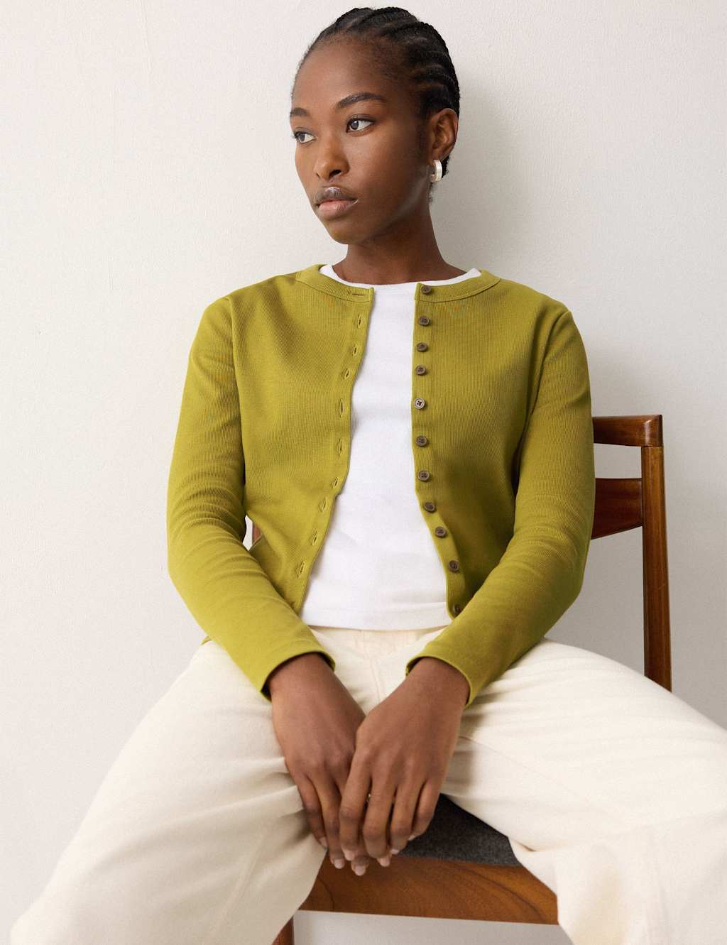 Jigsaw Women's Cotton Rich Textured Button Through Top - Medium - Green - Available at M&S