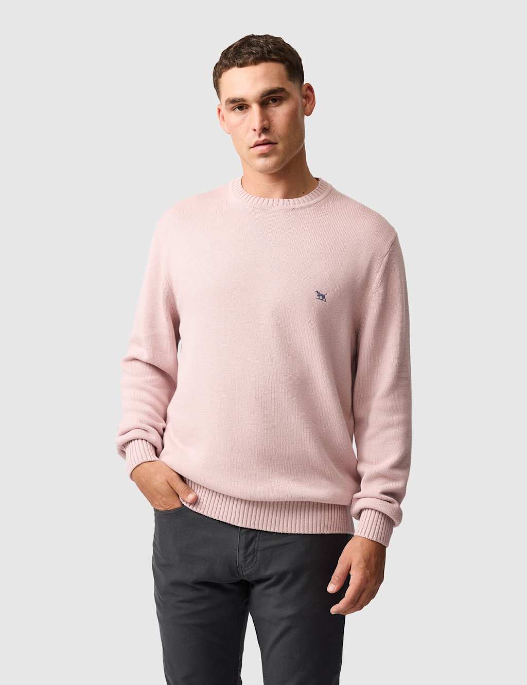 Rodd & Gunn Men's Gunn Pure Cotton Crew Neck Jumper - L - Light Pink - Available at M&S