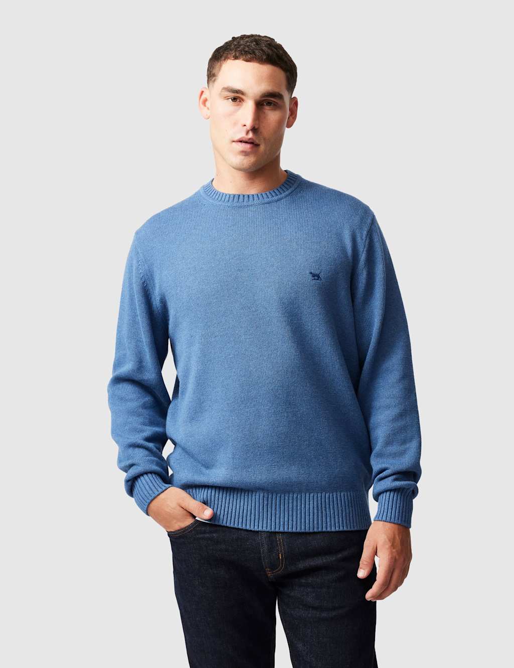 Rodd & Gunn Men's Gunn Pure Cotton Crew Neck Jumper - M - Medium Blue Mix - Available at M&S