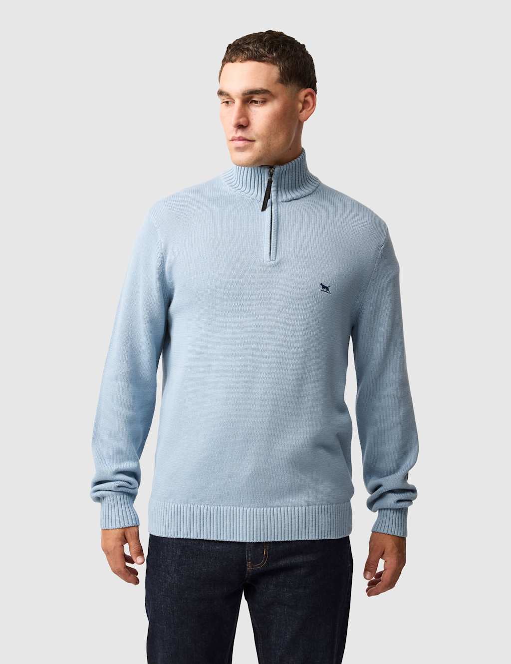 Rodd & Gunn Men's Merrick Bay Pure Cotton Half Zip Jumper - L - Light Blue - Available at M&S