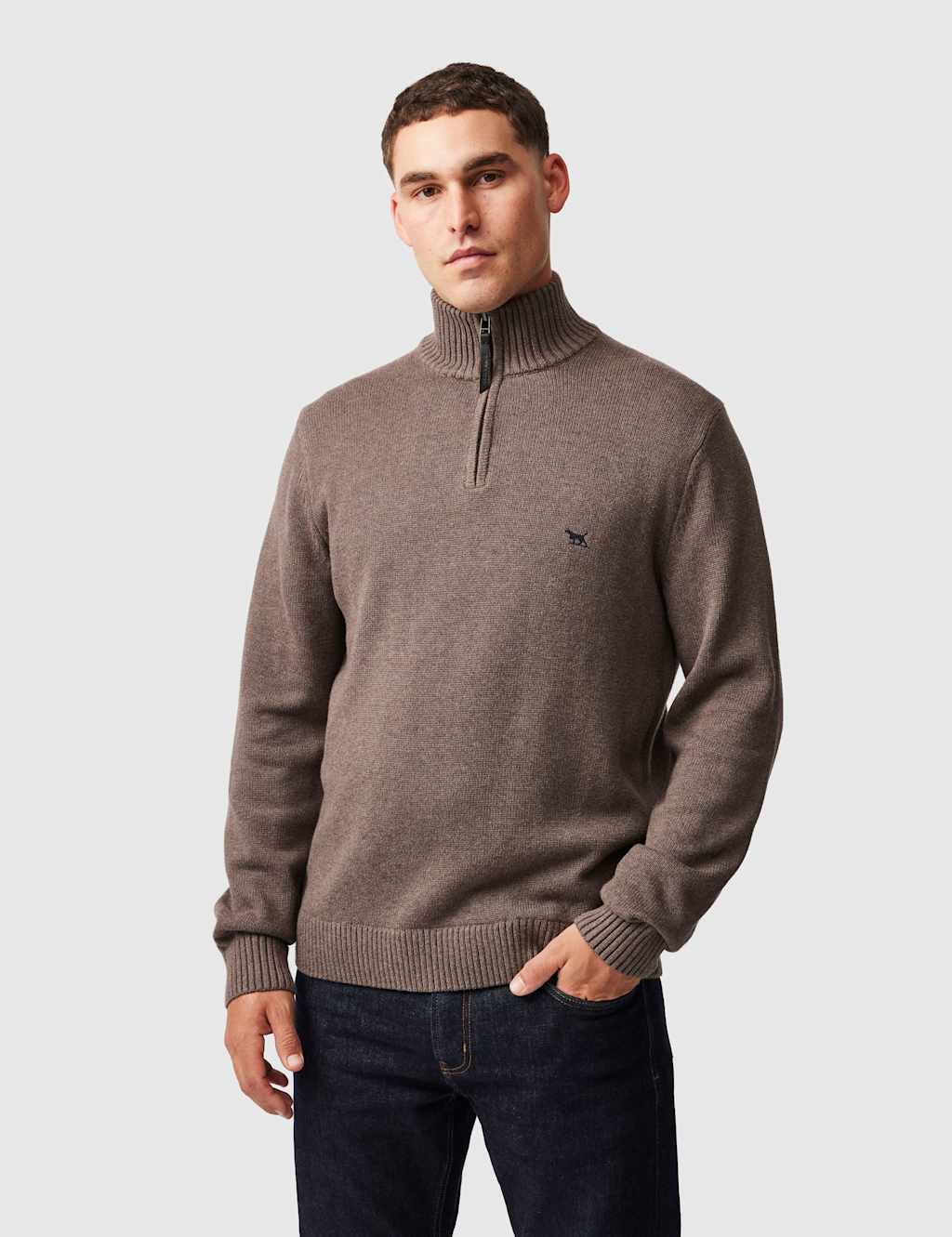 Rodd & Gunn Men's Merrick Bay Pure Cotton Half Zip Jumper - XS - Medium Brown - Available at M&S