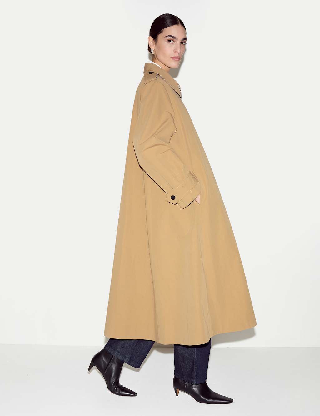 Jigsaw Women's Pure Cotton Relaxed Trench Coat - Small-Medium - Stone - Available at M&S