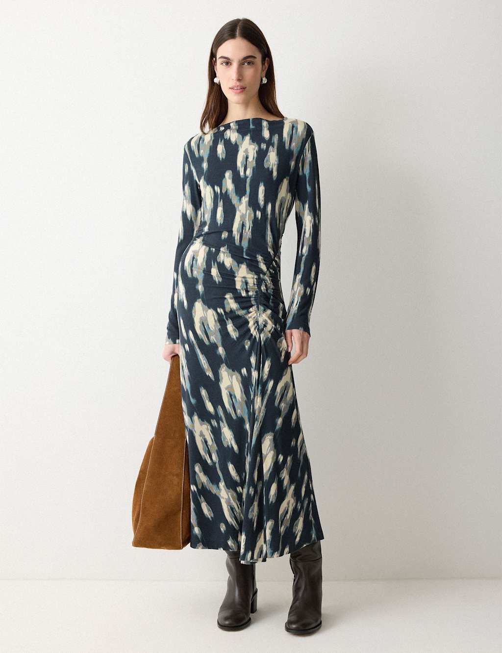 Jigsaw Women's Jersey Printed Ruched Midi Column Dress - Small - Blue Mix - Available at M&S