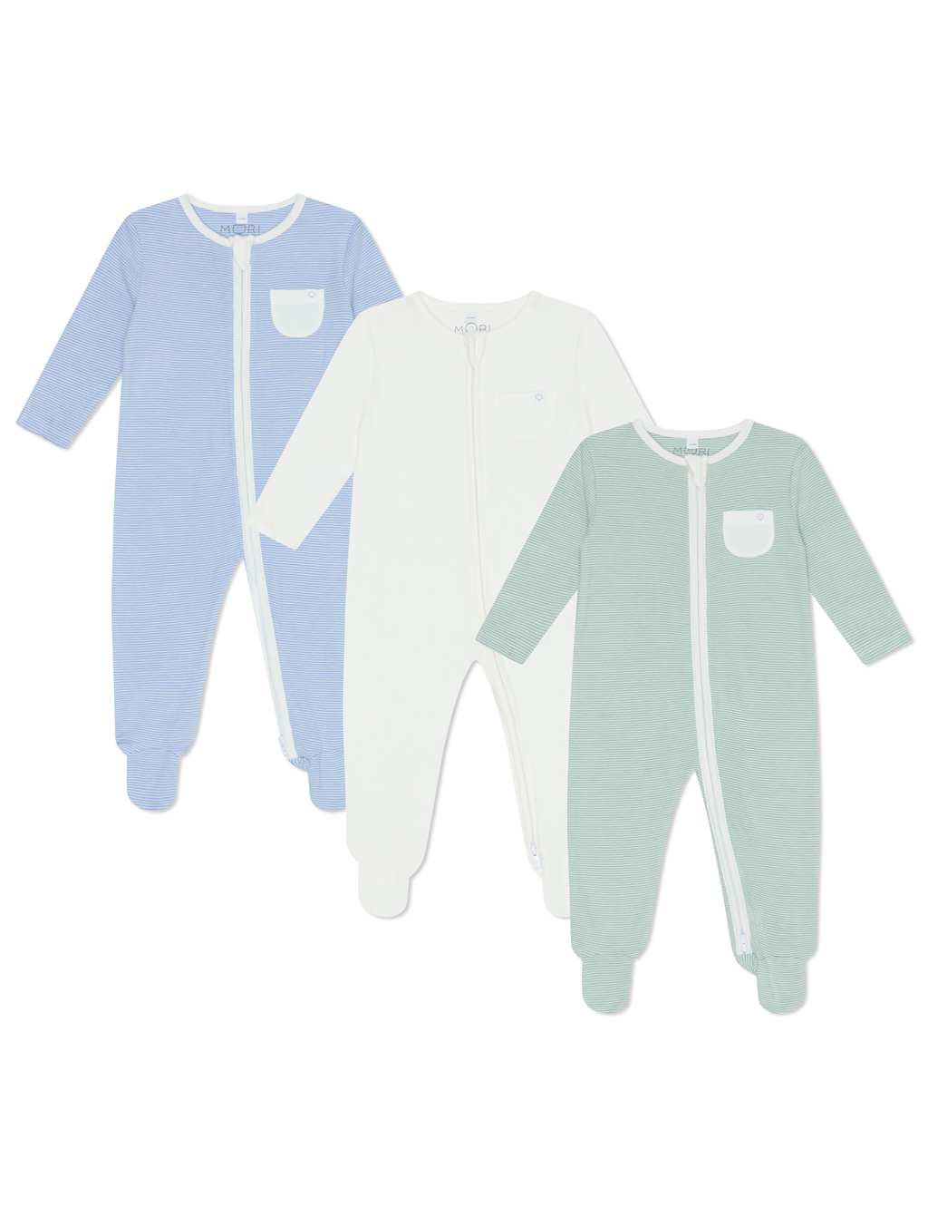 3pk Cotton Blend Striped Zip Sleepsuits (7lbs-24 Mths)
